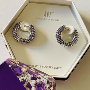 Birthday Collection February 2025 Bomb Party silver hoops, purple crystals
